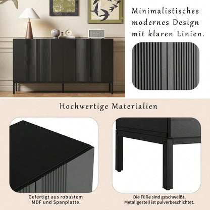 Modernes Sideboard mit 4 grifflosen Türen & eleganter Linienführung | Schrank für Esszimmer, Wohnzimmer & Küche | Schwarz