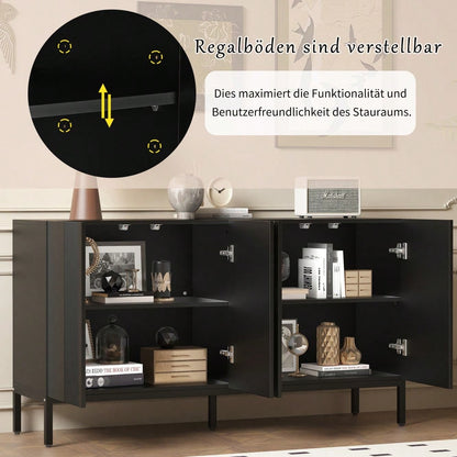 Modernes Sideboard mit 4 grifflosen Türen & eleganter Linienführung | Schrank für Esszimmer, Wohnzimmer & Küche | Schwarz