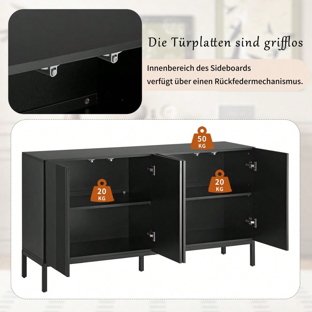 Modernes Sideboard mit 4 grifflosen Türen & eleganter Linienführung | Schrank für Esszimmer, Wohnzimmer & Küche | Schwarz