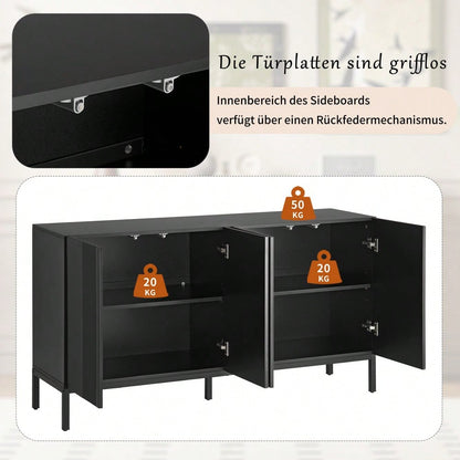 Modernes Sideboard mit 4 grifflosen Türen & eleganter Linienführung | Schrank für Esszimmer, Wohnzimmer & Küche | Schwarz