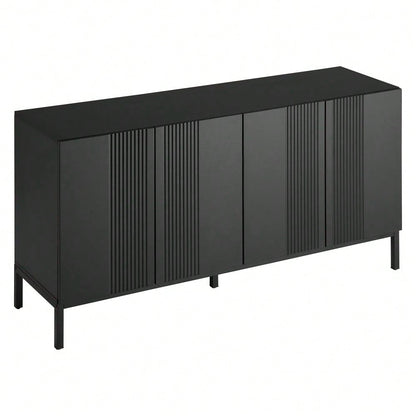 Modernes Sideboard mit 4 grifflosen Türen & eleganter Linienführung | Schrank für Esszimmer, Wohnzimmer & Küche | Schwarz