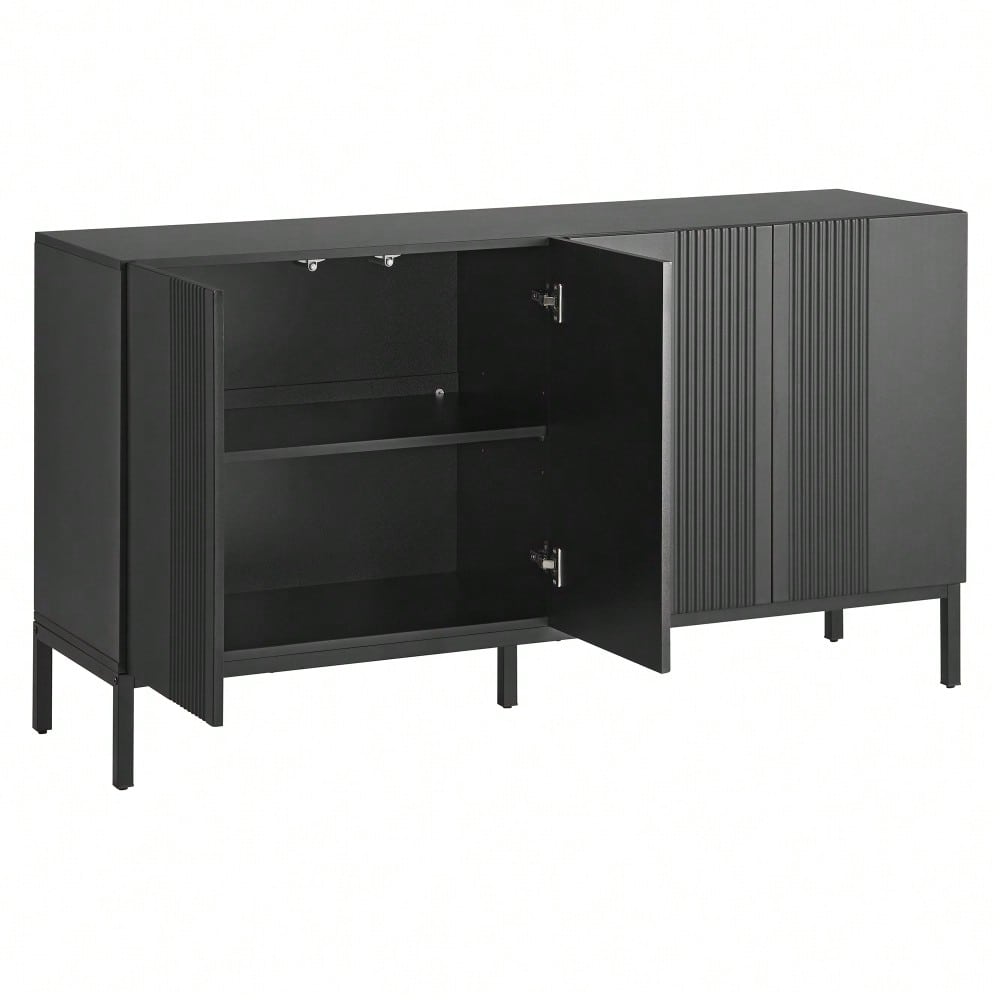 Modernes Sideboard mit 4 grifflosen Türen & eleganter Linienführung | Schrank für Esszimmer, Wohnzimmer & Küche | Schwarz