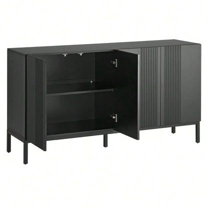 Modernes Sideboard mit 4 grifflosen Türen & eleganter Linienführung | Schrank für Esszimmer, Wohnzimmer & Küche | Schwarz