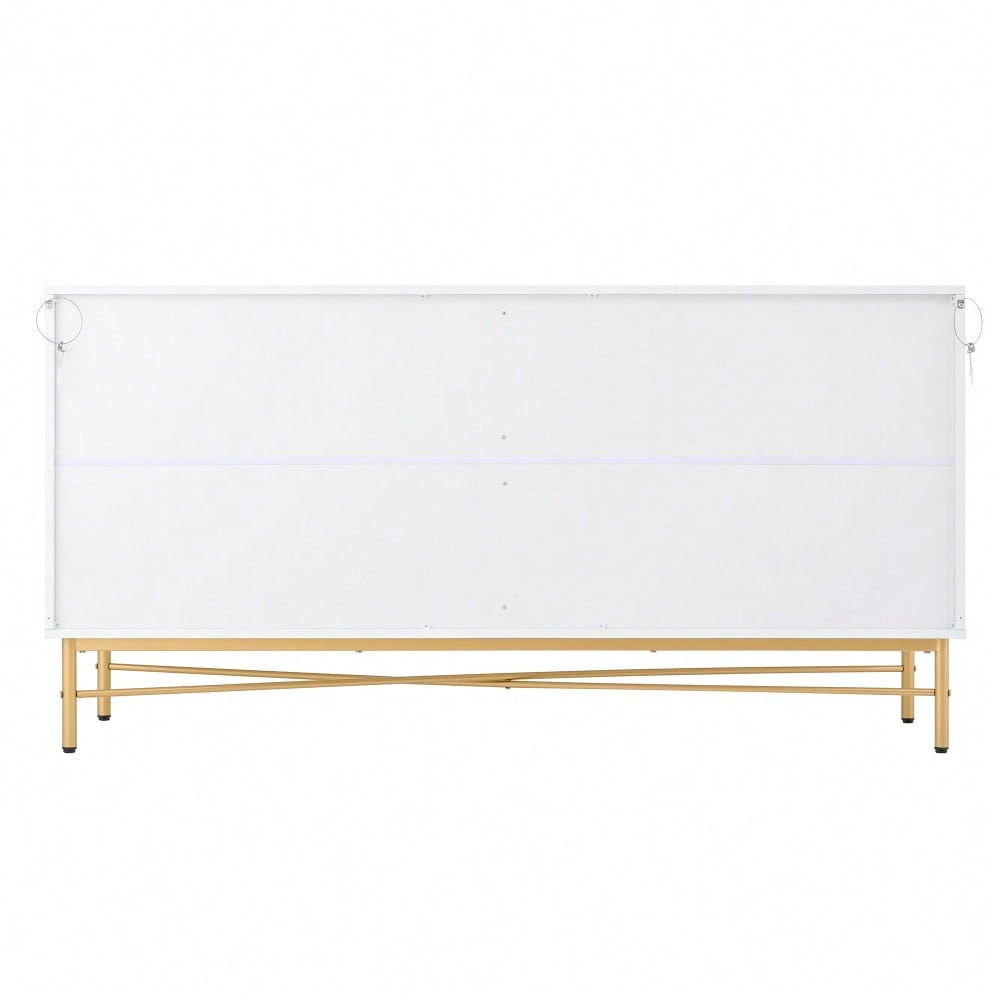Sideboard mit edler Prägetextur & 4 Türen | 160x40x82 cm Schrank mit goldenen Griffen & Hochglanz-Beinen | Weiß