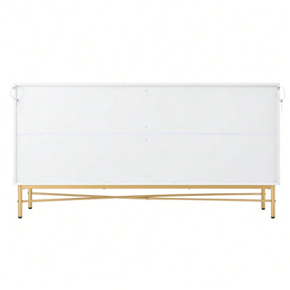 Sideboard mit edler Prägetextur & 4 Türen | 160x40x82 cm Schrank mit goldenen Griffen & Hochglanz-Beinen | Weiß
