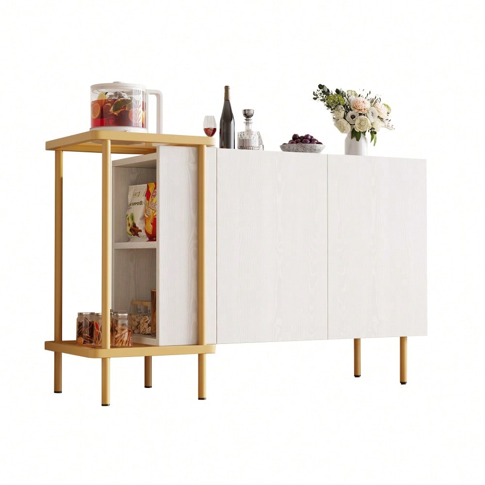 Modernes Sideboard 120x40x77 cm in Weiß | Mit 2 Türen & 2 offenen Fächern | Inkl. Glas-Couchtisch mit Metallgestell