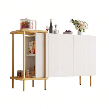 Modernes Sideboard 120x40x77 cm in Weiß | Mit 2 Türen & 2 offenen Fächern | Inkl. Glas-Couchtisch mit Metallgestell