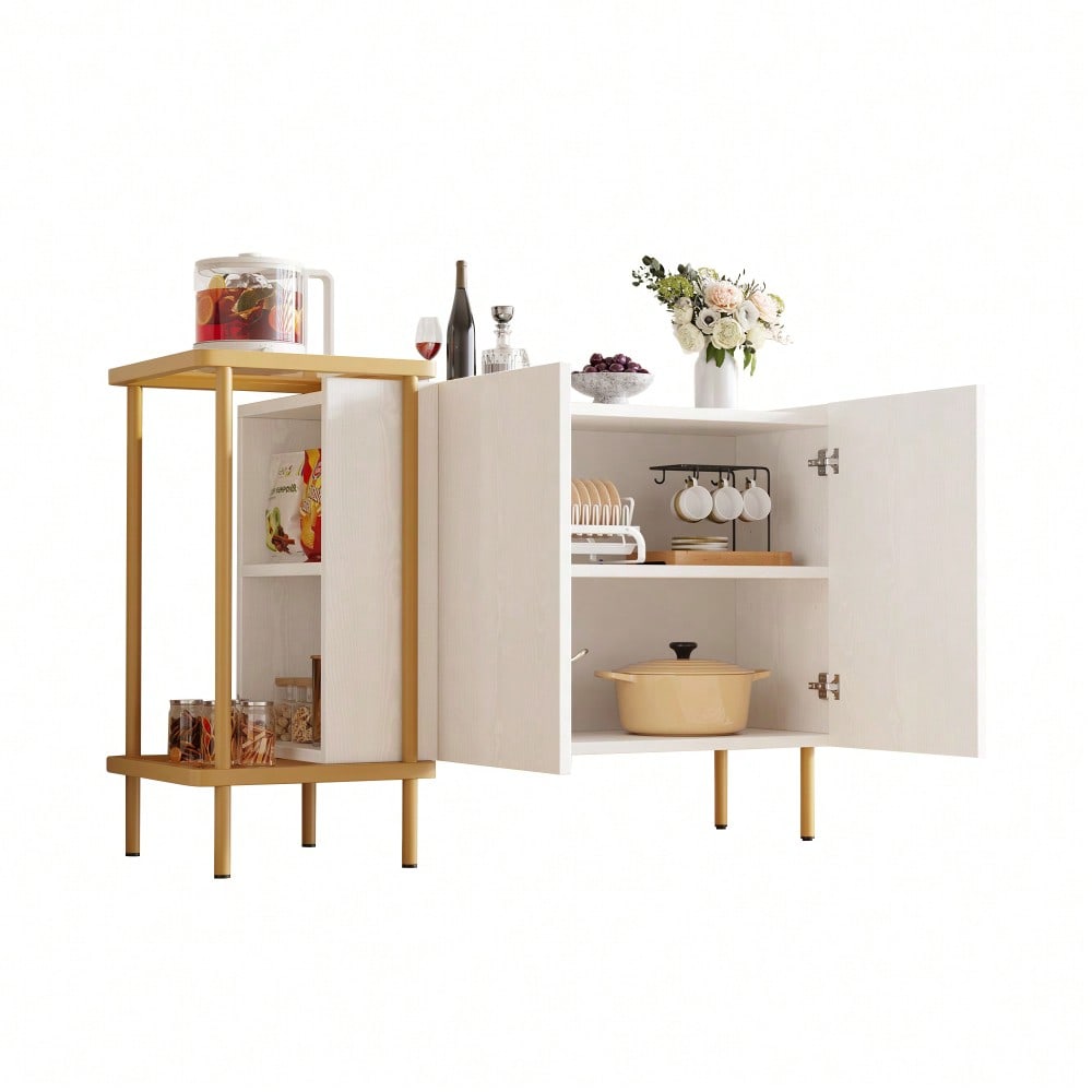 Modernes Sideboard 120x40x77 cm in Weiß | Mit 2 Türen & 2 offenen Fächern | Inkl. Glas-Couchtisch mit Metallgestell