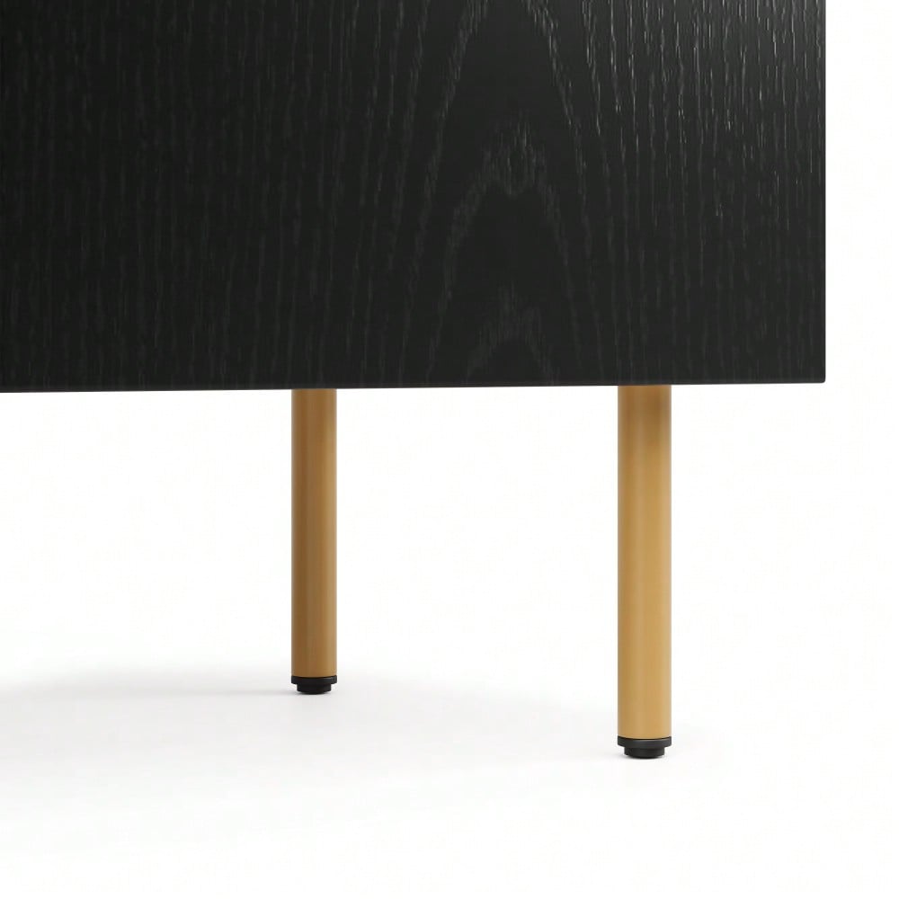 Modernes Sideboard 120x40x77 cm in Schwarz | Mit 2 Türen & 2 offenen Fächern | Inkl. Glas-Couchtisch mit Metallgestell