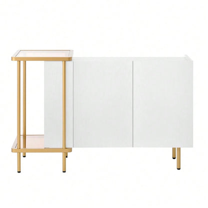 Modernes Sideboard 120x40x77 cm in Weiß | Mit 2 Türen & 2 offenen Fächern | Inkl. Glas-Couchtisch mit Metallgestell