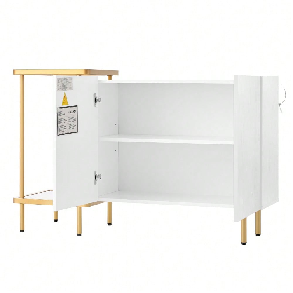 Modernes Sideboard 120x40x77 cm in Weiß | Mit 2 Türen & 2 offenen Fächern | Inkl. Glas-Couchtisch mit Metallgestell