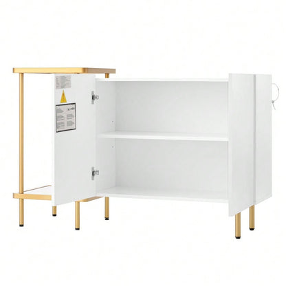 Modernes Sideboard 120x40x77 cm in Weiß | Mit 2 Türen & 2 offenen Fächern | Inkl. Glas-Couchtisch mit Metallgestell