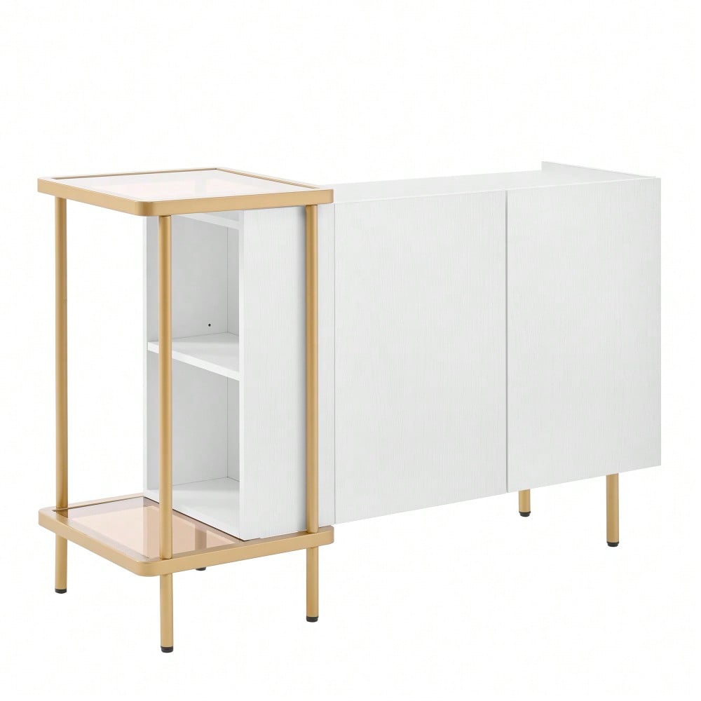 Modernes Sideboard 120x40x77 cm in Weiß | Mit 2 Türen & 2 offenen Fächern | Inkl. Glas-Couchtisch mit Metallgestell