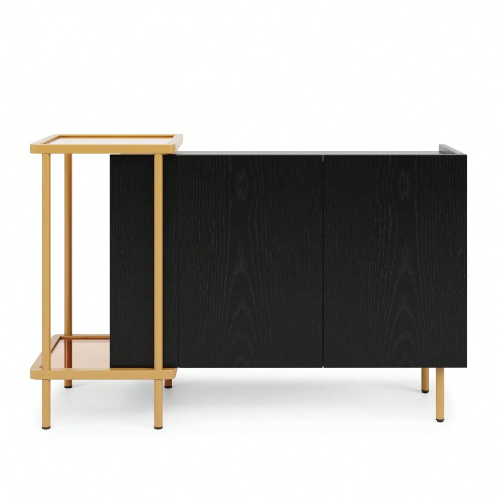 Modernes Sideboard 120x40x77 cm in Schwarz | Mit 2 Türen & 2 offenen Fächern | Inkl. Glas-Couchtisch mit Metallgestell