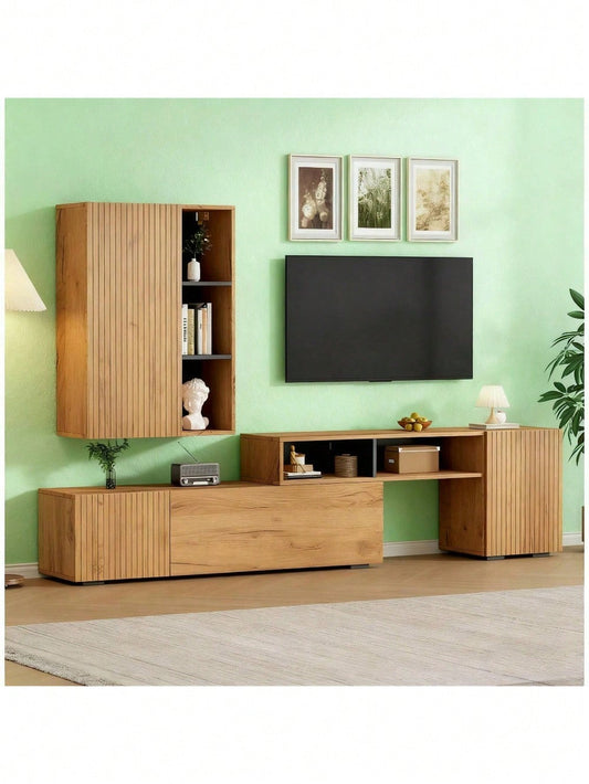TV-Komplettset mit Vitrine & TV-Board | Mediawand bis 265 cm flexibel & montageflexibel | Für TV-Geräte bis 120 Zoll (305 cm) in Holzoptik & Schwarz