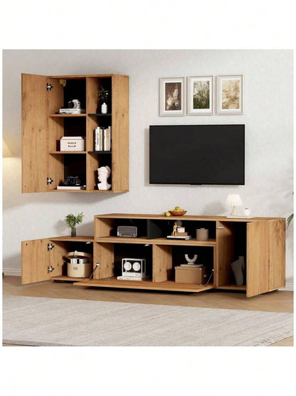 TV-Komplettset mit Vitrine & TV-Board | Mediawand bis 265 cm flexibel & montageflexibel | Für TV-Geräte bis 120 Zoll (305 cm) in Holzoptik & Schwarz