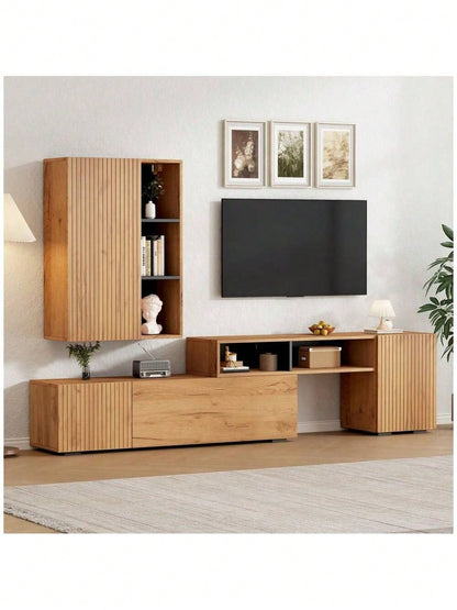 TV-Komplettset mit Vitrine & TV-Board | Mediawand bis 265 cm flexibel & montageflexibel | Für TV-Geräte bis 120 Zoll (305 cm) in Holzoptik & Schwarz
