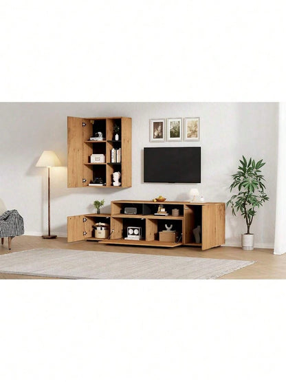 TV-Komplettset mit Vitrine & TV-Board | Mediawand bis 265 cm flexibel & montageflexibel | Für TV-Geräte bis 120 Zoll (305 cm) in Holzoptik & Schwarz