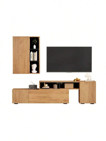 TV-Komplettset mit Vitrine & TV-Board | Mediawand bis 265 cm flexibel & montageflexibel | Für TV-Geräte bis 120 Zoll (305 cm) in Holzoptik & Schwarz