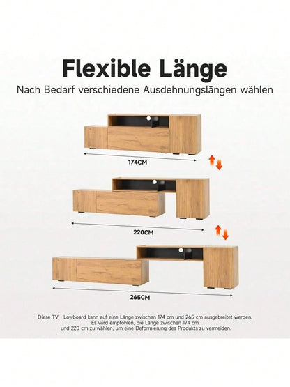 TV-Komplettset mit Vitrine & TV-Board | Mediawand bis 265 cm flexibel & montageflexibel | Für TV-Geräte bis 120 Zoll (305 cm) in Holzoptik & Schwarz