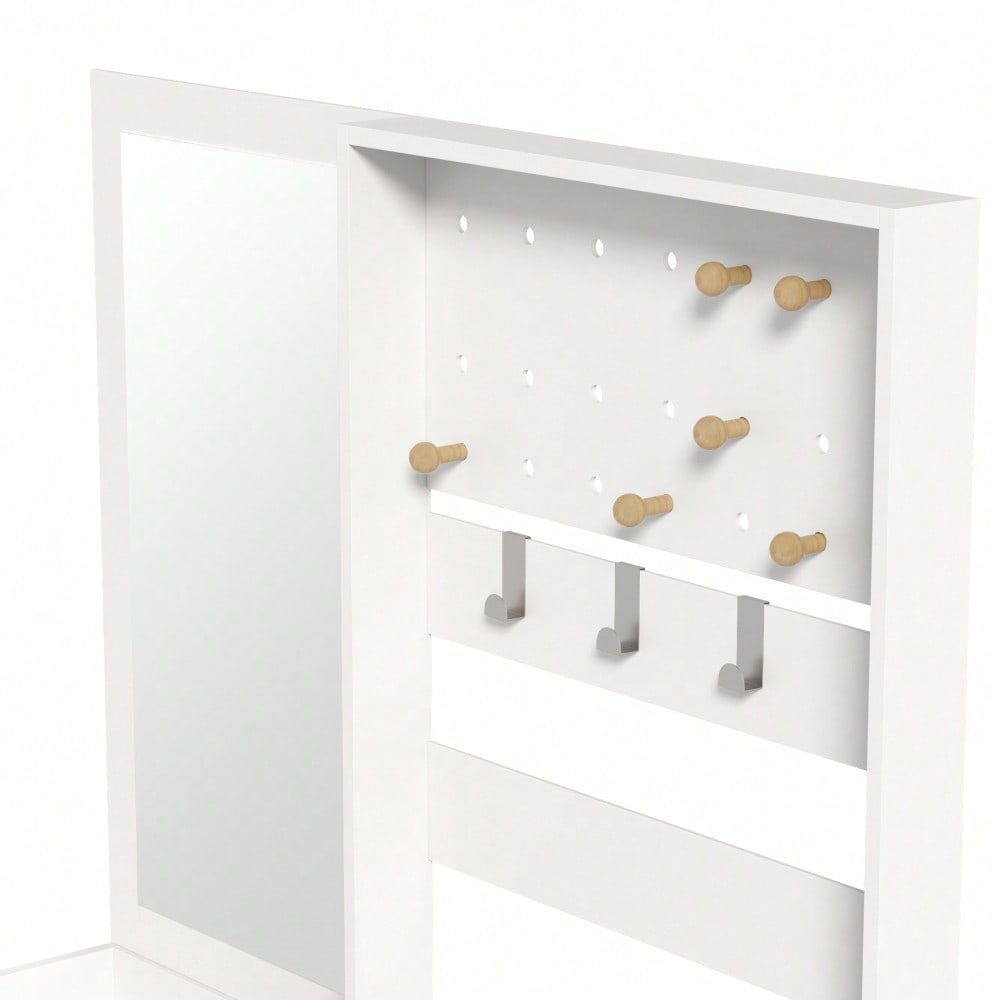 Kompaktgarderobe 105 cm mit Spiegel & verstellbaren Haken | Multifunktions-Regal für Schuhe & Mäntel | Elegante Eingangsgarderobe in Weiß