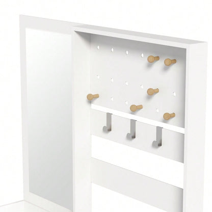Kompaktgarderobe 105 cm mit Spiegel & verstellbaren Haken | Multifunktions-Regal für Schuhe & Mäntel | Elegante Eingangsgarderobe in Weiß
