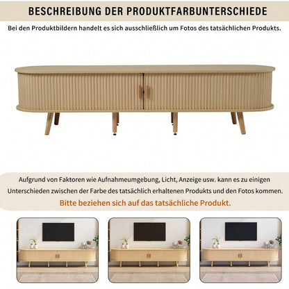 TV-Schrank 175x40x42 cm mit runder Tischplatte & 2 Schubladen | MDF-Holzmaserung mit 30 kg Belastbarkeit | Stauraum für Wohnzimmer