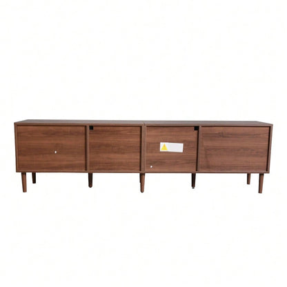 TV-Schrank 180 cm für 80 Zoll Fernseher mit LED-Beleuchtung | Mit 2 Rattan-Schubladen & gewölbten Glastüren | TV-Board in Braun
