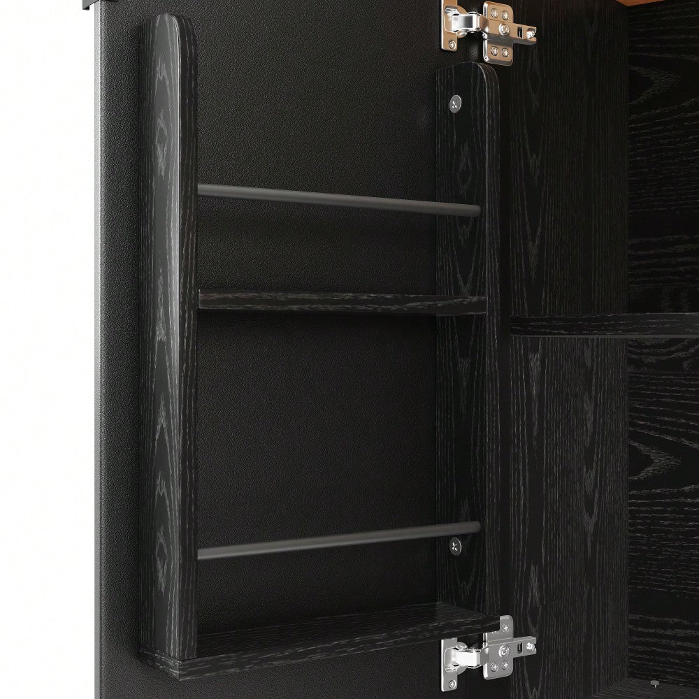 Kücheninsel 130x92 cm mit ausziehbarer Platte & 3 Türen | Mobil auf Rädern mit Gewürzregal & Handtuchhalter | In Holzoptik Weiß/Schwarz mit verstellbaren Trennwänden