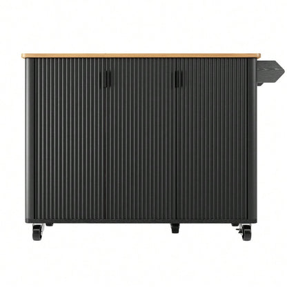 Kücheninsel 130x92 cm mit ausziehbarer Platte & 3 Türen | Mobil auf Rädern mit Gewürzregal & Handtuchhalter | In Holzoptik Weiß/Schwarz mit verstellbaren Trennwänden