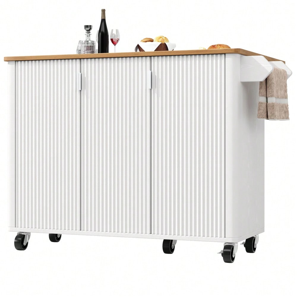 Kücheninsel 130x92 cm mit ausziehbarer Platte & 3 Türen | Mobil auf Rädern mit Gewürzregal & Handtuchhalter | In Holzoptik Weiß/Schwarz mit verstellbaren Trennwänden