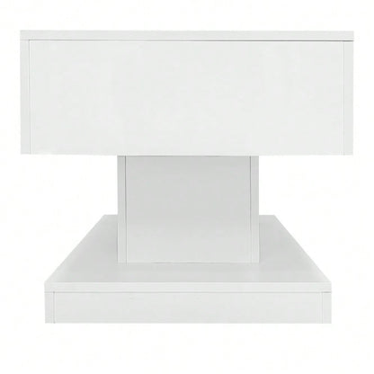 LED Couchtisch 100x50x45 cm mit Hydraulik-System & Hochglanz-Oberfläche | Halb anhebbar & seitlich verschiebbar mit LED-Beleuchtung | Inkl. Staufach