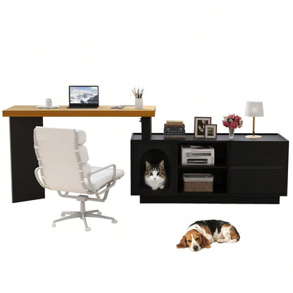 Eckschreibtisch 120x50 cm mit integriertem Tierhaus & XL-Höhle | L-förmig oder gerade montierbar | Mit verstärkter MDF-Platte für Homeoffice
