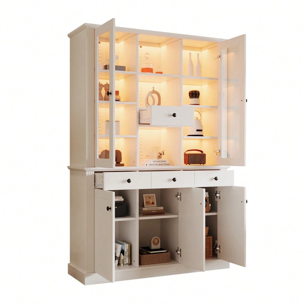 LED Vitrinenschrank 120x40x180 cm mit 16-Farben-Beleuchtung | Großschrank mit 4 Schubladen, 5 Türen & 21 Ablagefächern | Standvitrine aus MDF für Wohnzimmer