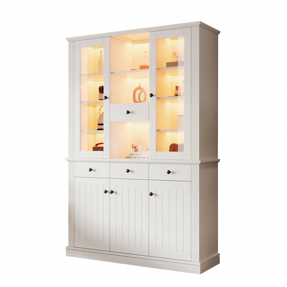 LED Vitrinenschrank 120x40x180 cm mit 16-Farben-Beleuchtung | Großschrank mit 4 Schubladen, 5 Türen & 21 Ablagefächern | Standvitrine aus MDF für Wohnzimmer