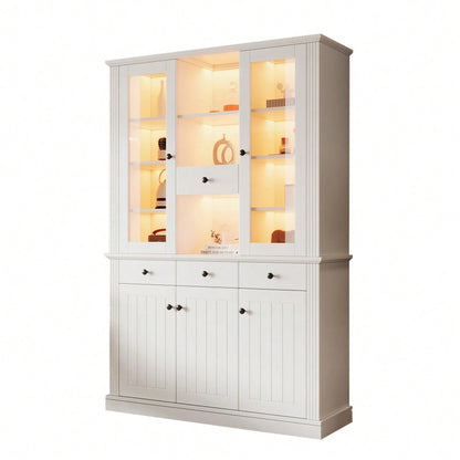 LED Vitrinenschrank 120x40x180 cm mit 16-Farben-Beleuchtung | Großschrank mit 4 Schubladen, 5 Türen & 21 Ablagefächern | Standvitrine aus MDF für Wohnzimmer