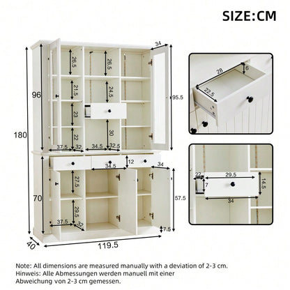 LED Vitrinenschrank 120x40x180 cm mit 16-Farben-Beleuchtung | Großschrank mit 4 Schubladen, 5 Türen & 21 Ablagefächern | Standvitrine aus MDF für Wohnzimmer