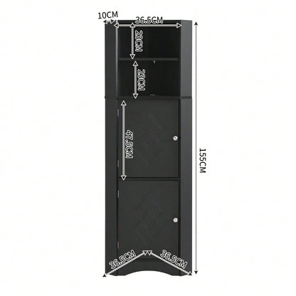 Badezimmer Eckschrank mit 2 Ablagefächern & höhenverstellbarem Einlegeboden, Badmöbel Aufbewahrungsschrank 36,5x36,5x155 cm, schwarz