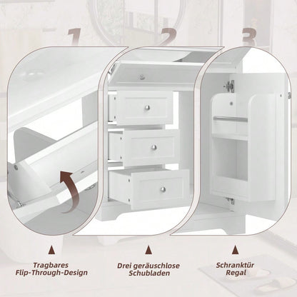 Badezimmer Standschrank mit Keramikwaschbecken, feuchtigkeitsbeständig & geräuscharm, 76x46x87 cm, weiß - inkl. Unterschrank & Klappschublade