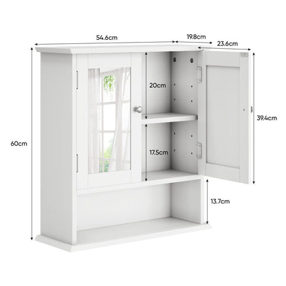 Badezimmerschrank mit Spiegel & höhenverstellbarem Regal, 2-türiger Medizinschrank für Bad, Küche & Waschraum, weiß