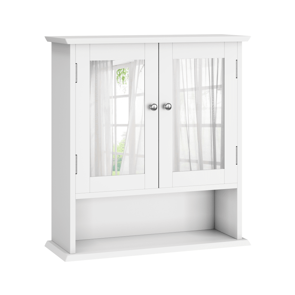 Badezimmerschrank mit Spiegel & höhenverstellbarem Regal, 2-türiger Medizinschrank für Bad, Küche & Waschraum, weiß