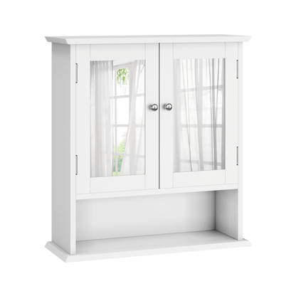 Badezimmerschrank mit Spiegel & höhenverstellbarem Regal, 2-türiger Medizinschrank für Bad, Küche & Waschraum, weiß