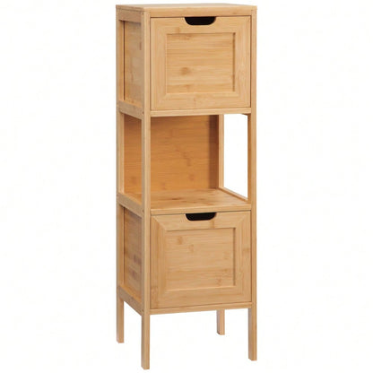Badezimmerschrank aus Bambus mit 2 Schubladen & Kippschutz, Landhausstil Unterschrank für Bad, platzsparend - von kleankin