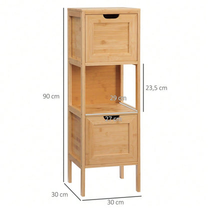 Badezimmerschrank aus Bambus mit 2 Schubladen & Kippschutz, Landhausstil Unterschrank für Bad, platzsparend - von kleankin