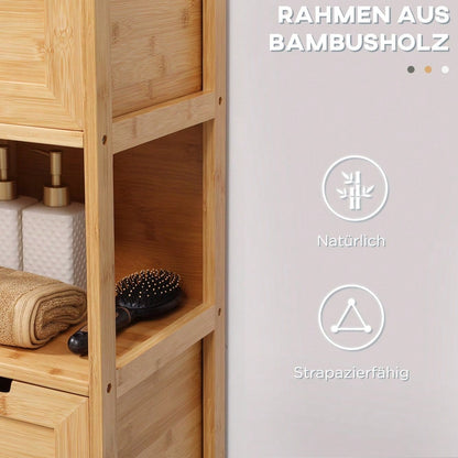 Badezimmerschrank aus Bambus mit 2 Schubladen & Kippschutz, Landhausstil Unterschrank für Bad, platzsparend - von kleankin