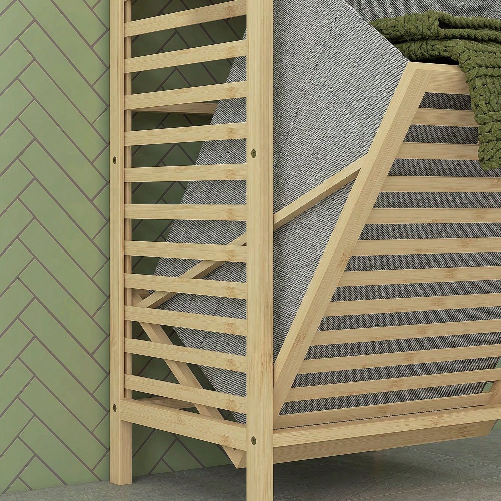 Badregal aus Bambus mit 3 offenen Ablagen & Stoffkorb, platzsparend mit Kippschutz, 44x33x160 cm, natürlich - von HOMCOM