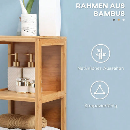 Badezimmerschrank aus Bambus mit 3 Regalen & 2 Schubladen, höher Beistellschrank mit Kippschutz, für Bad und WC, natürlich - von kleankin