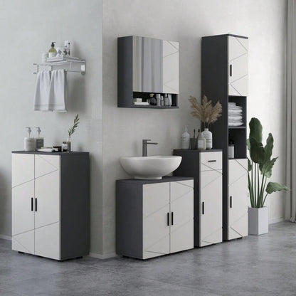 kleankin Badezimmerschrank mit Doppeltür & verstellbaren Ablagen, Badschrank Schminkunterschrank für Wohnzimmer, Aufbewahrungsschrank Grau, 60x30x82 cm