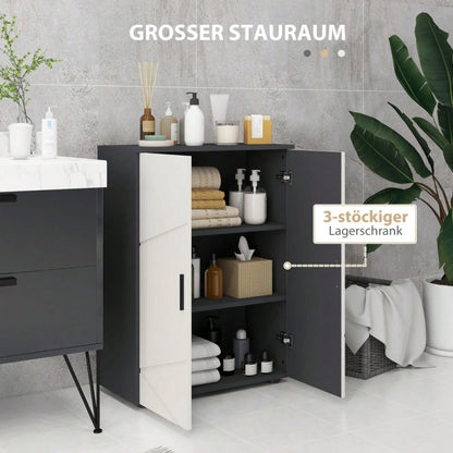 kleankin Badezimmerschrank mit Doppeltür & verstellbaren Ablagen, Badschrank Schminkunterschrank für Wohnzimmer, Aufbewahrungsschrank Grau, 60x30x82 cm