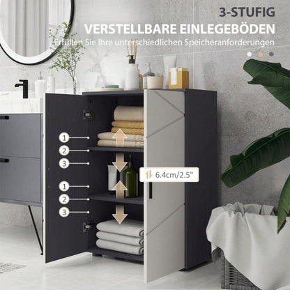kleankin Badezimmerschrank mit Doppeltür & verstellbaren Ablagen, Badschrank Schminkunterschrank für Wohnzimmer, Aufbewahrungsschrank Grau, 60x30x82 cm